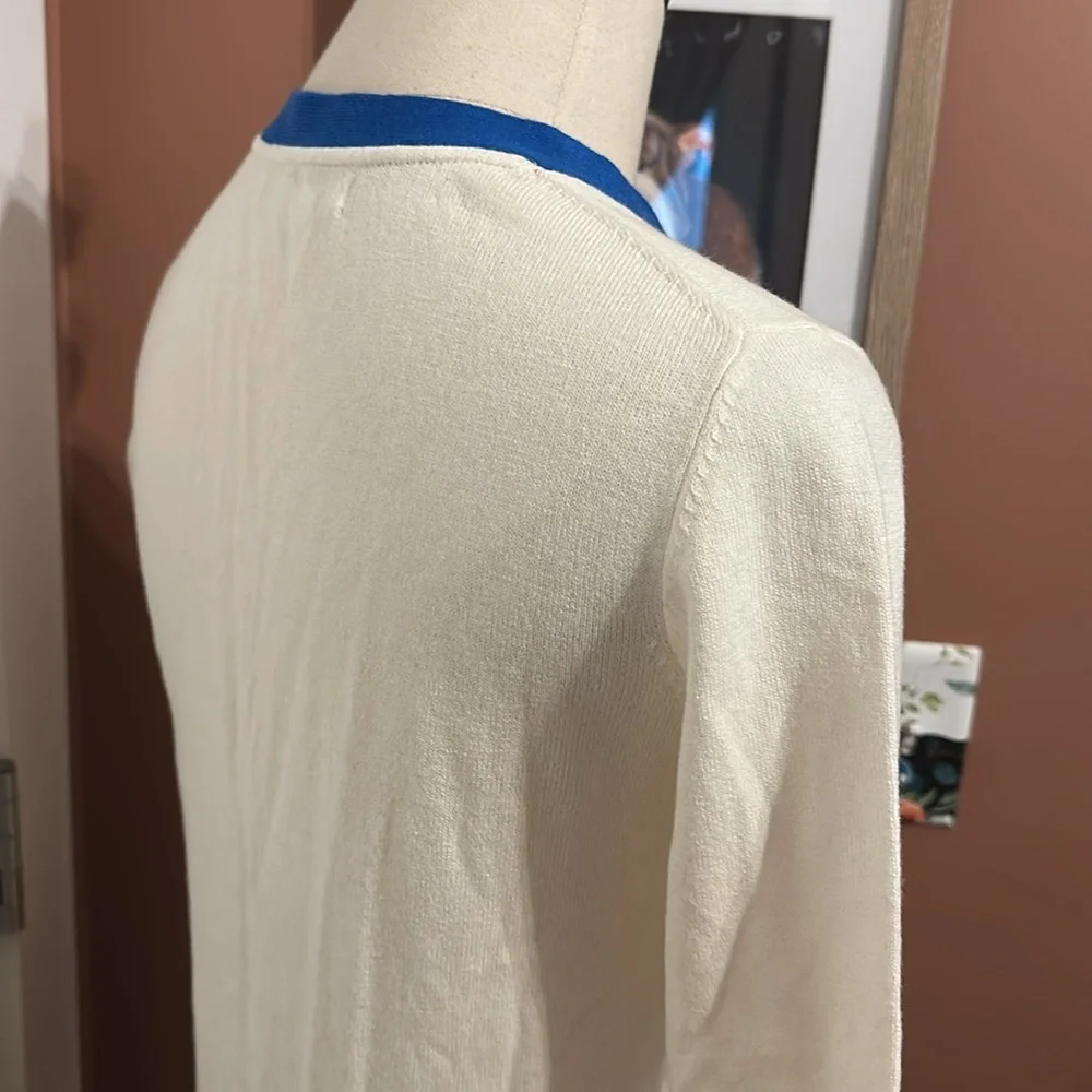 Boden winter white red blue 3/4 sleeves cotton wool fitted deep vneck 2 sweater - Picture 8 of 15